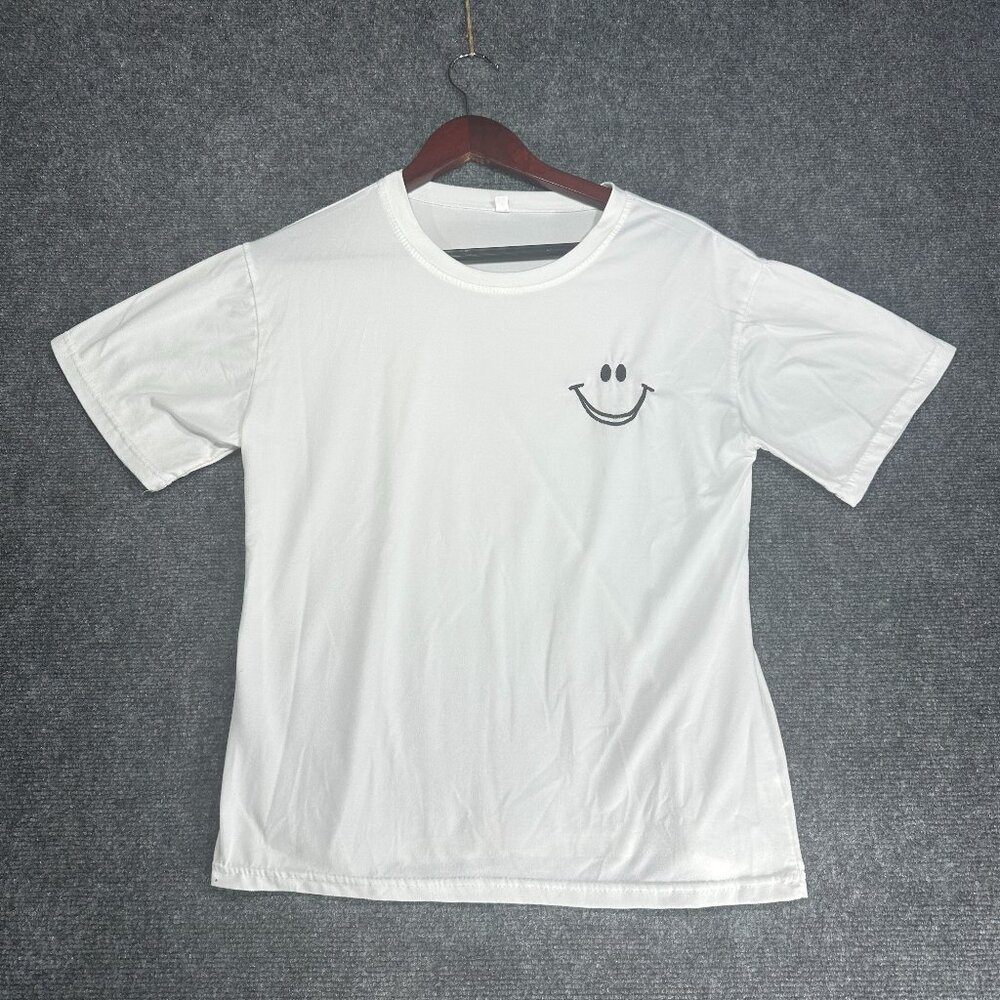 Smiley Tee Shirt Womens Medium Short Sleeve Cotton Stretch Shirt Pullover Top